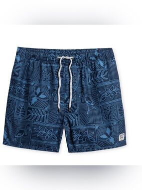 Vintage Summer Men's Blue Tropical Print Swim Trunks